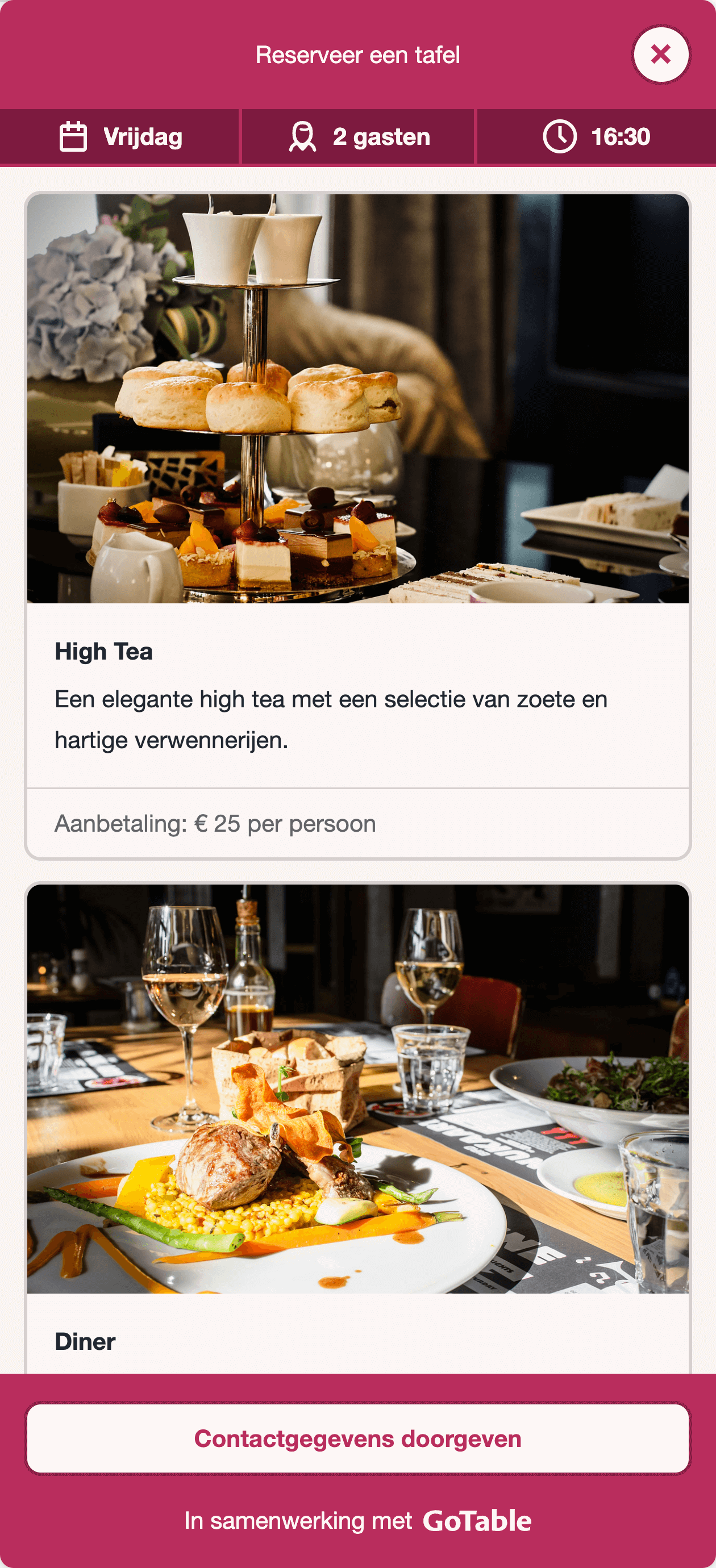 Voorbeeld van het reserveer widget.